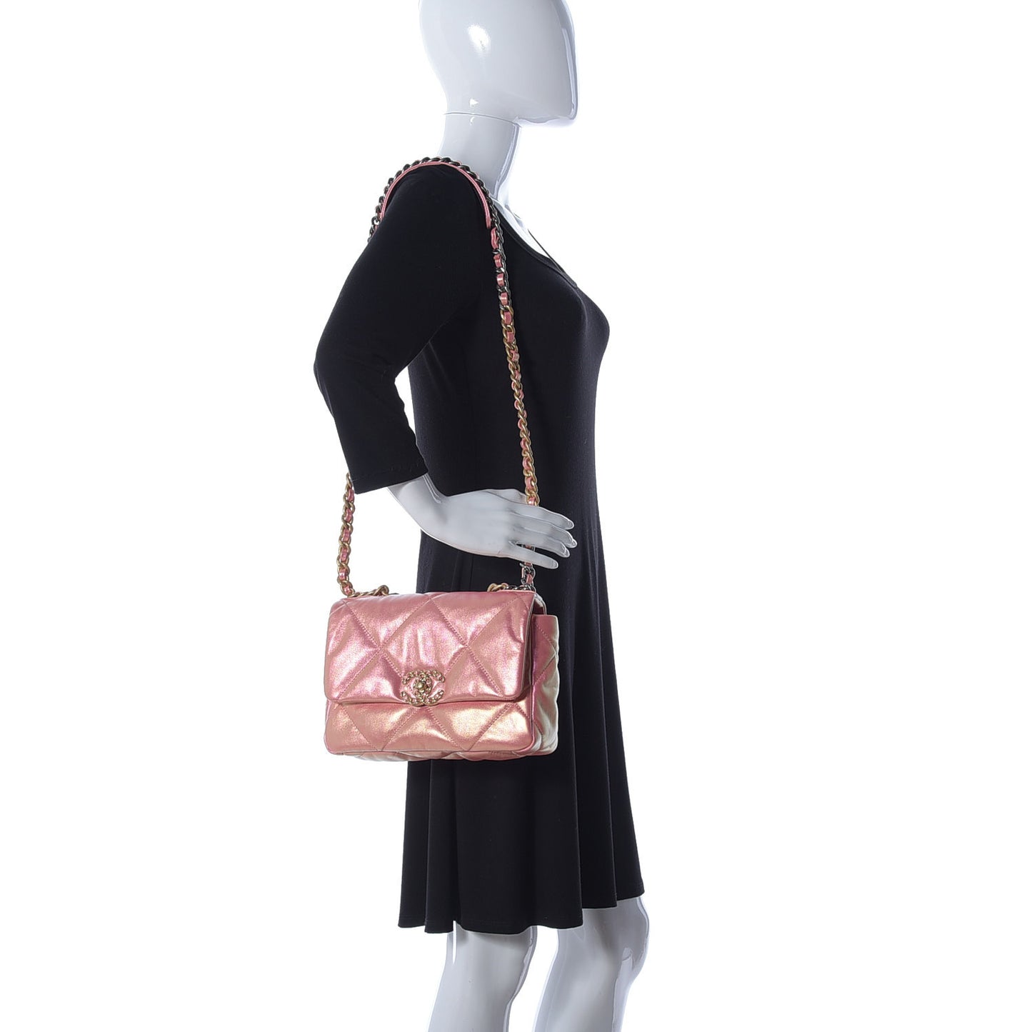 Iridescent Calfskin Quilted Medium Chanel 19 Flap Pink