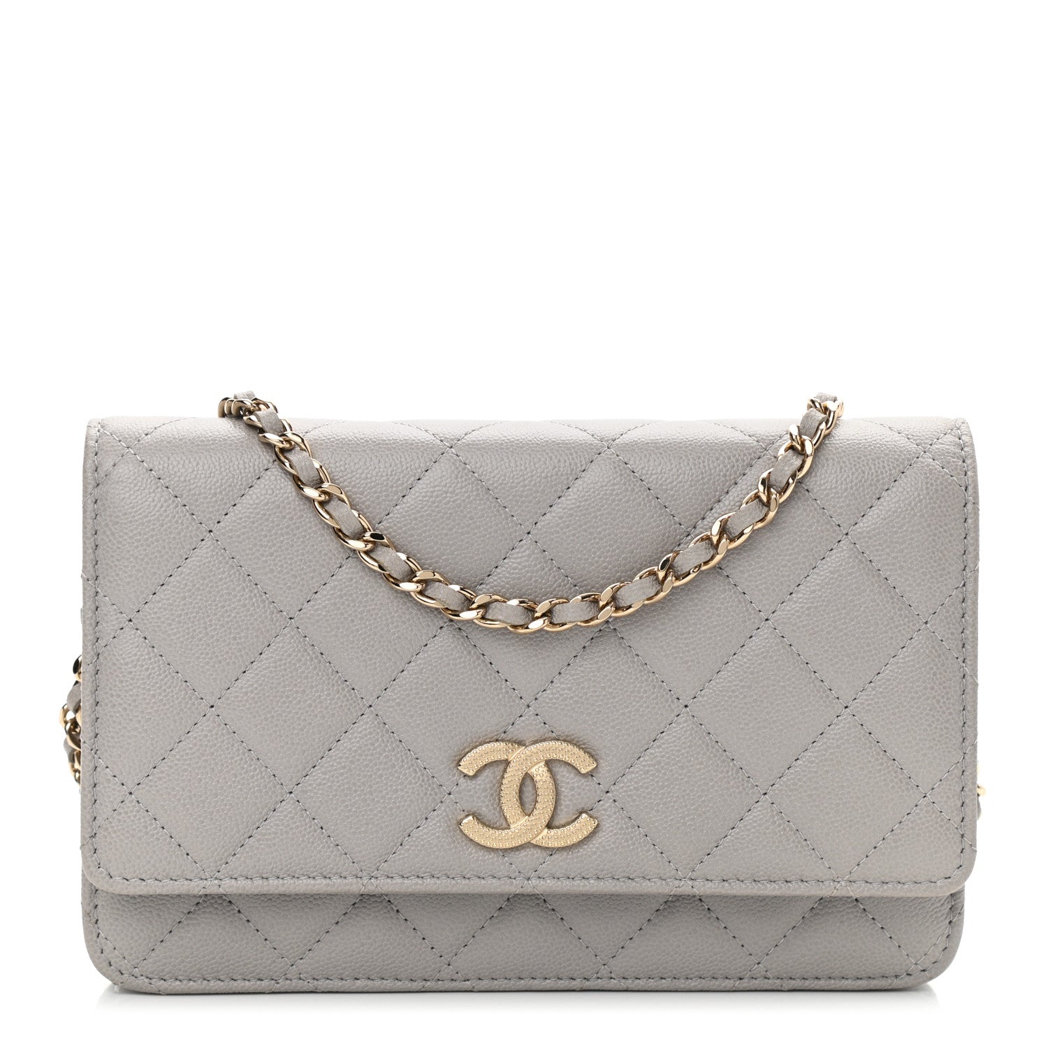Chanel Caviar Quilted Studded CC Wallet On Chain WOC Grey 1 of 12
