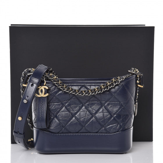 Aged Calfskin Quilted Small Gabrielle Hobo Navy