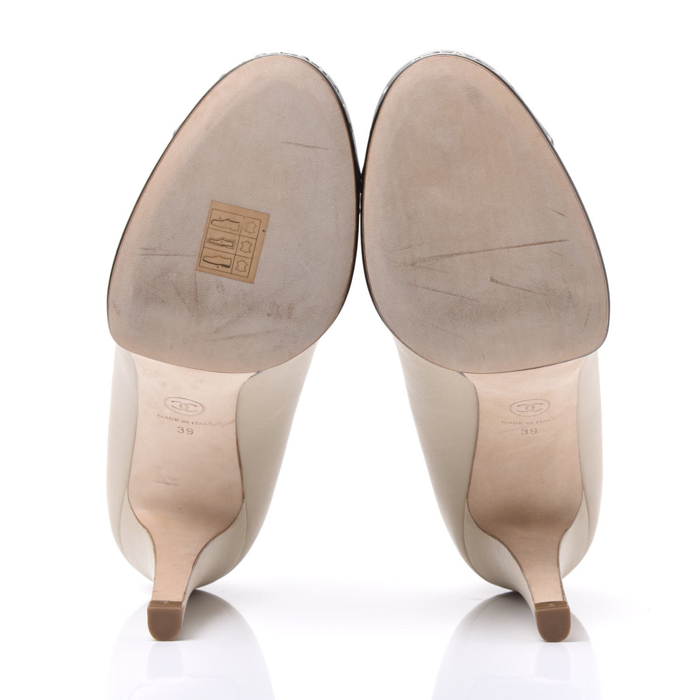 Calfskin CC Cap Toe Platform Chain Pumps 39 Beige Black