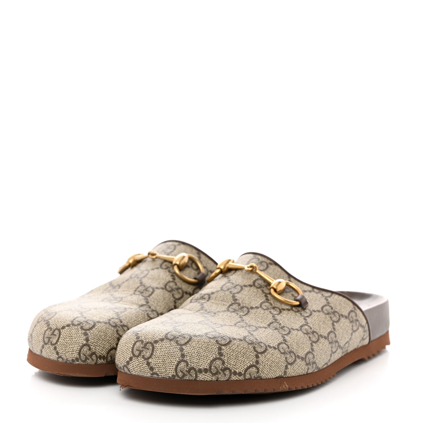 GG Supreme Monogram Miro Soft Calfskin Womens Horsebit Slippers 37 Beige Ebony New Acero