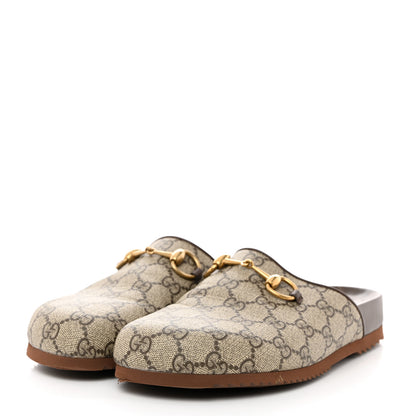 Gucci GG Supreme Monogram Miro Soft Calfskin Womens Horsebit Slippers 37 Beige Ebony New Acero 3 of 9