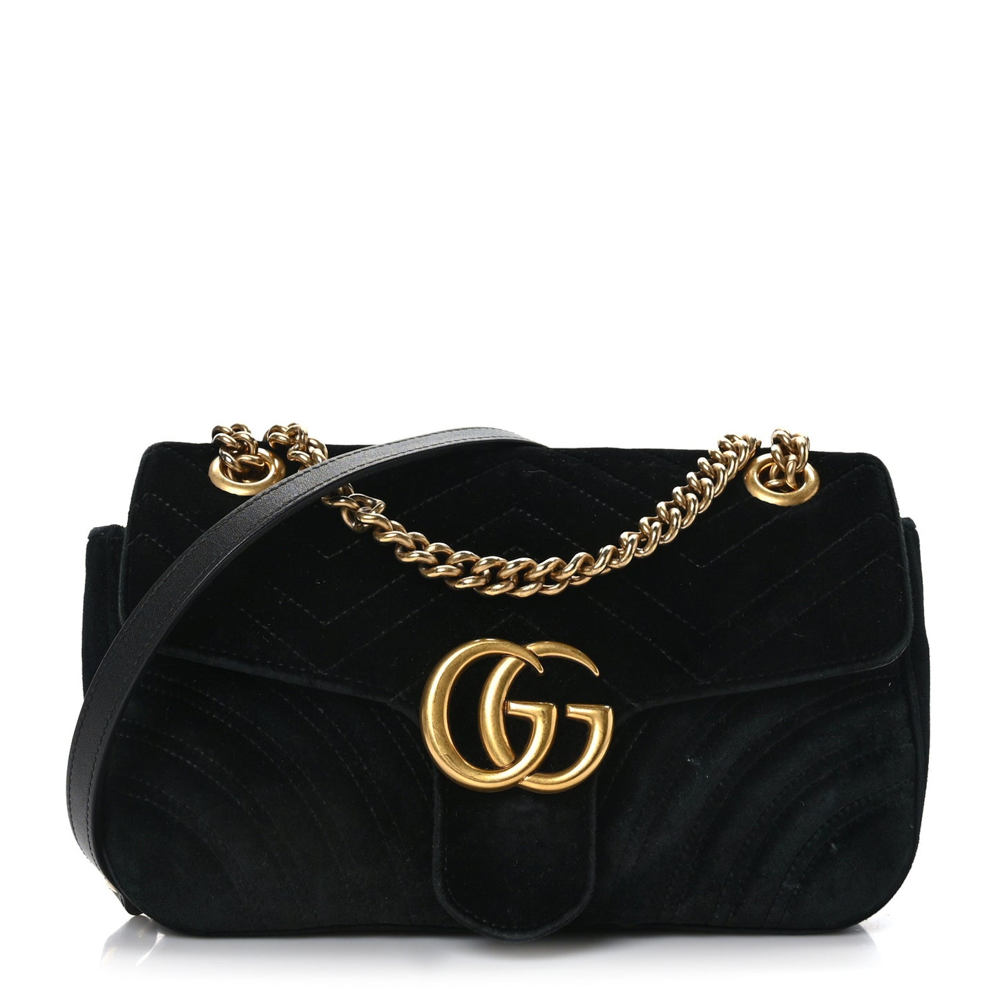 Velvet Matelasse Small GG Marmont Shoulder Bag Black