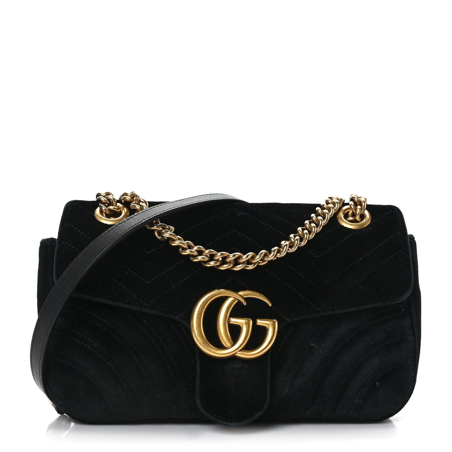 Gucci Velvet Matelasse Small GG Marmont Shoulder Bag Black 1 of 9