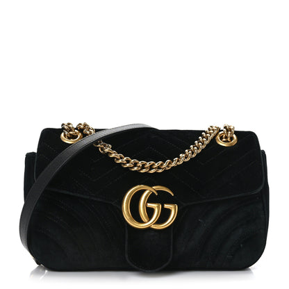 Gucci Velvet Matelasse Small GG Marmont Shoulder Bag Black 1 of 9