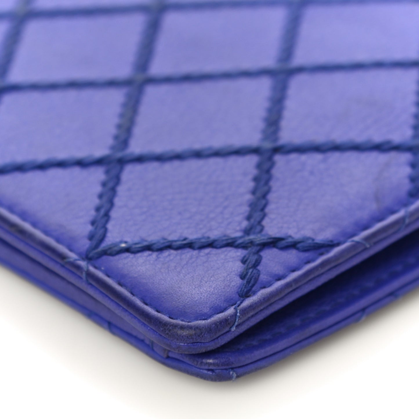 Calfskin Stitched Fancy CC Yen Wallet Blue