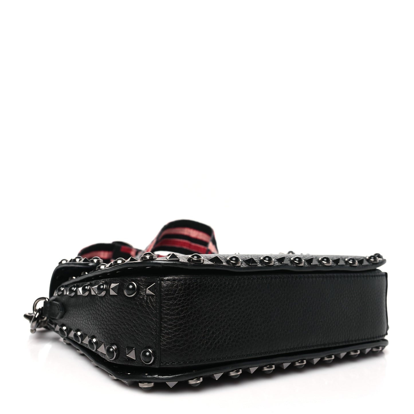 Pebbled Calfskin Onyx Medium Guitar Strap Rockstud Rolling Flap Love Blade Saddle Bag  Black