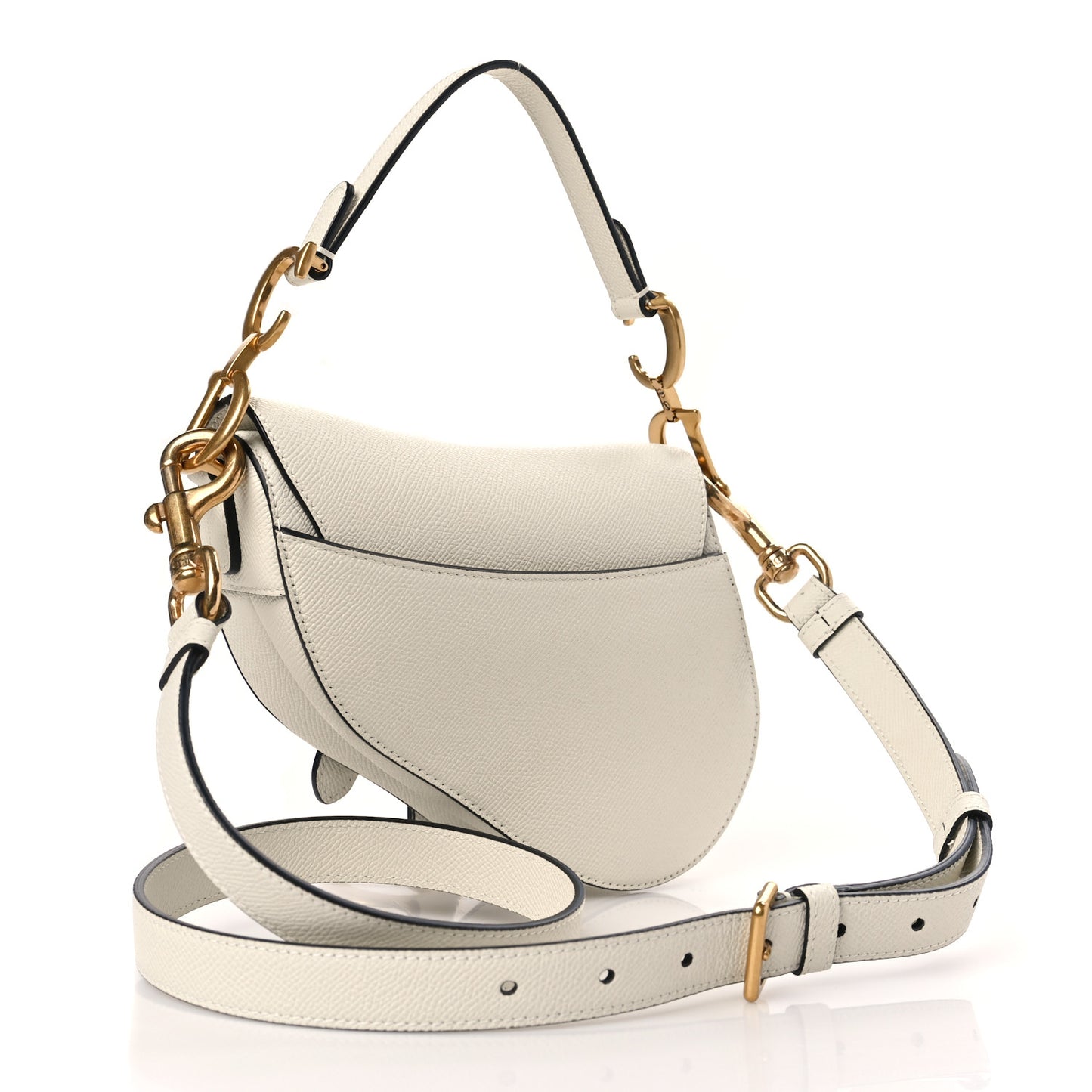 Grained Calfskin Mini Saddle Bag With Strap White