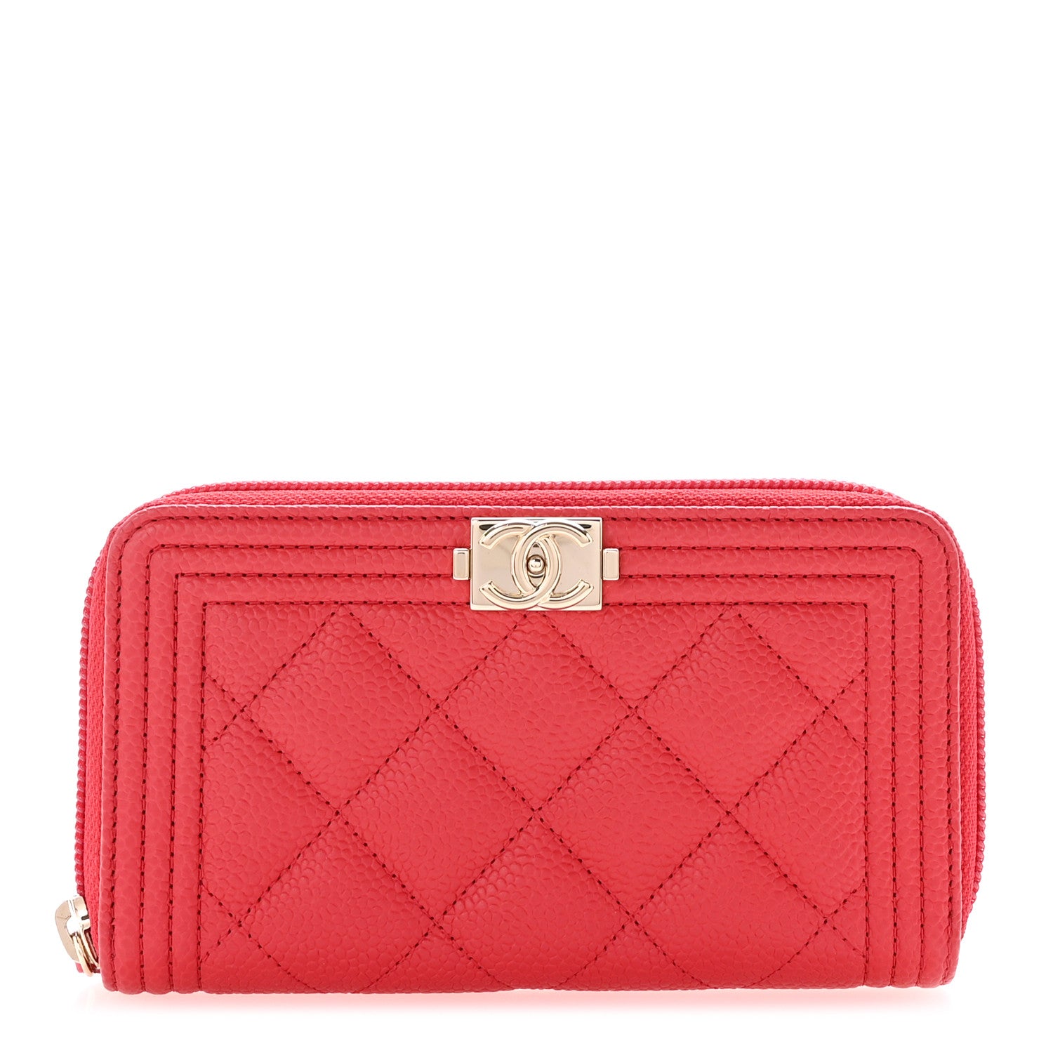 Chanel Caviar Quilted Small Boy Zip Around Wallet Red 1 of 8