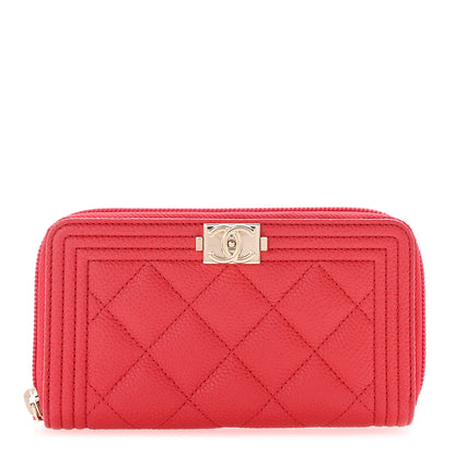 Chanel Caviar Quilted Small Boy Zip Around Wallet Red 1 of 8