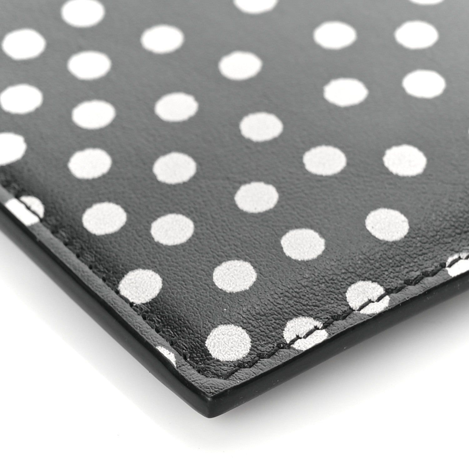 Saint Laurent Calfskin Polka Dot Monogram Zip Bill Pouch Black White 8 of 9
