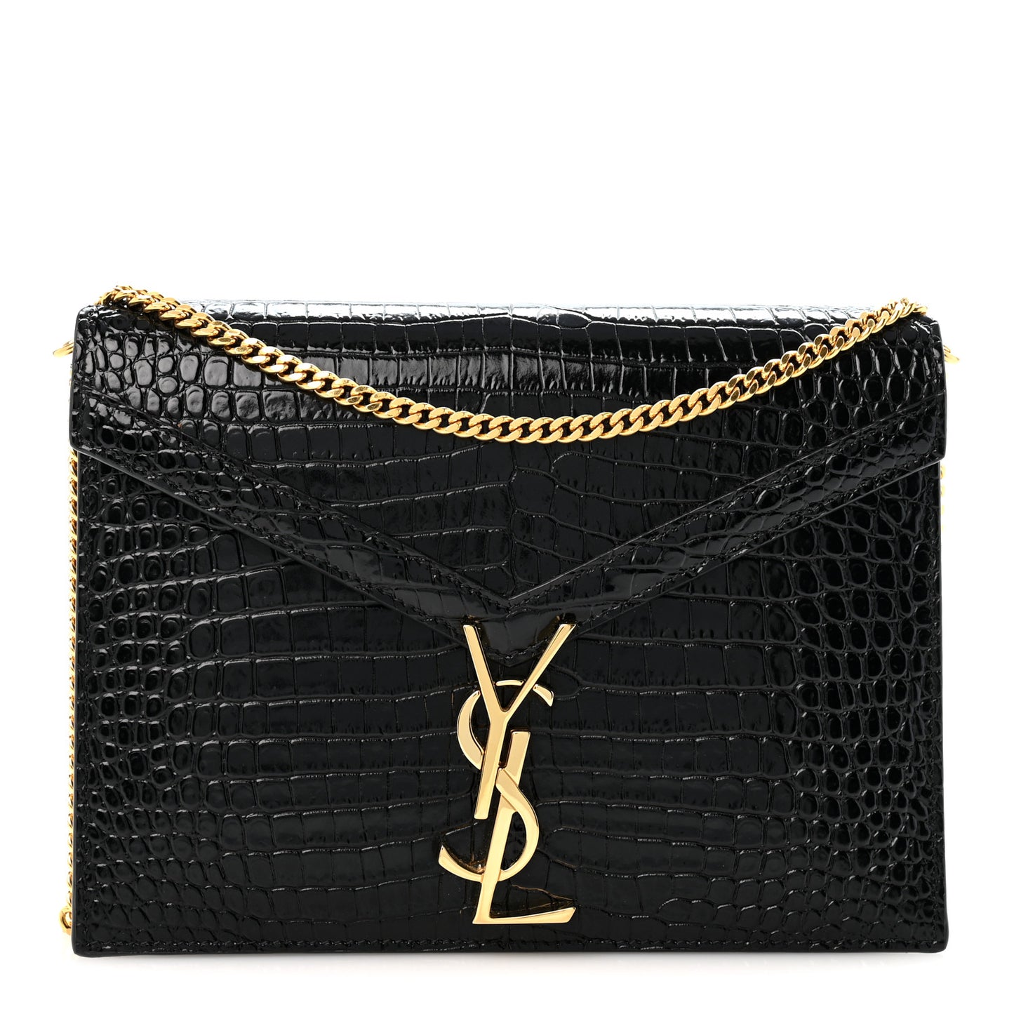 Calfskin Crocodile Embossed Monogram Cassandra Clasp Bag Black Rouge Legion