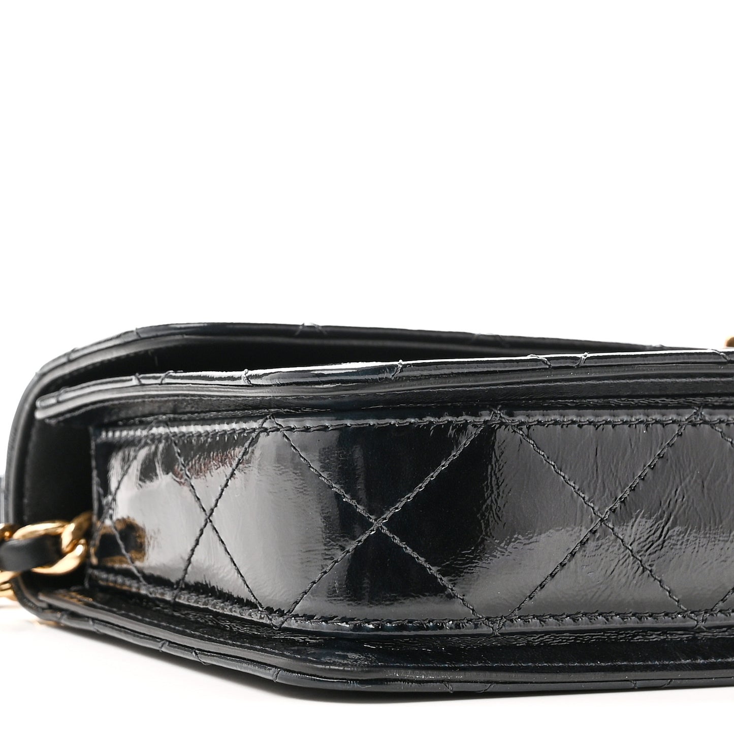 Patent Lambskin Quilted East West Flap Shoulder Bag Black