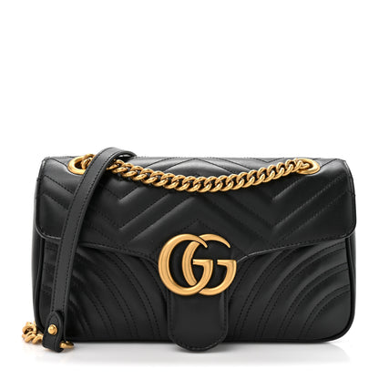 Gucci Calfskin Matelasse Small GG Marmont Shoulder Bag Black 1 of 10