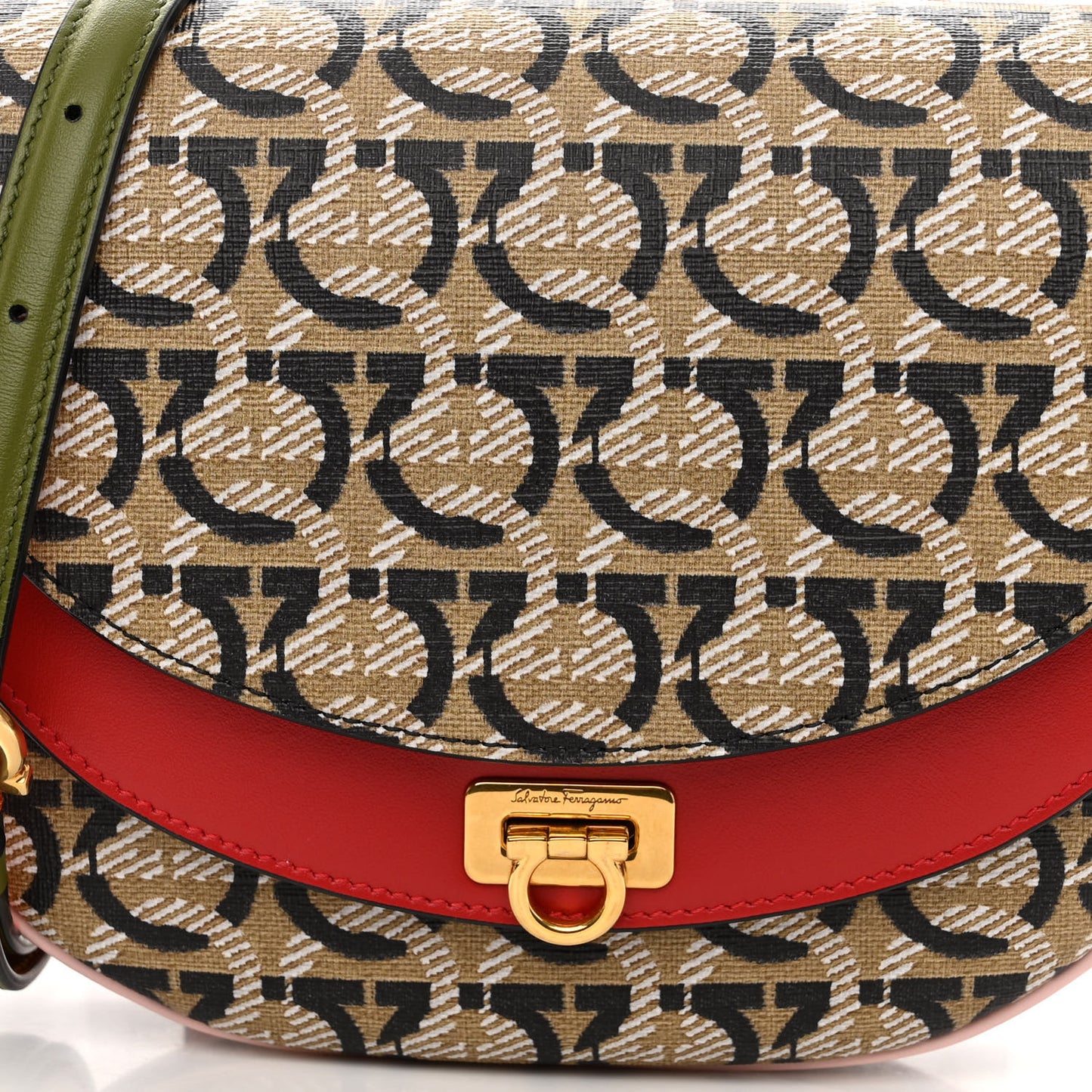 Canvas Calfskin Gancini Saddle Bag Yellow Multicolor