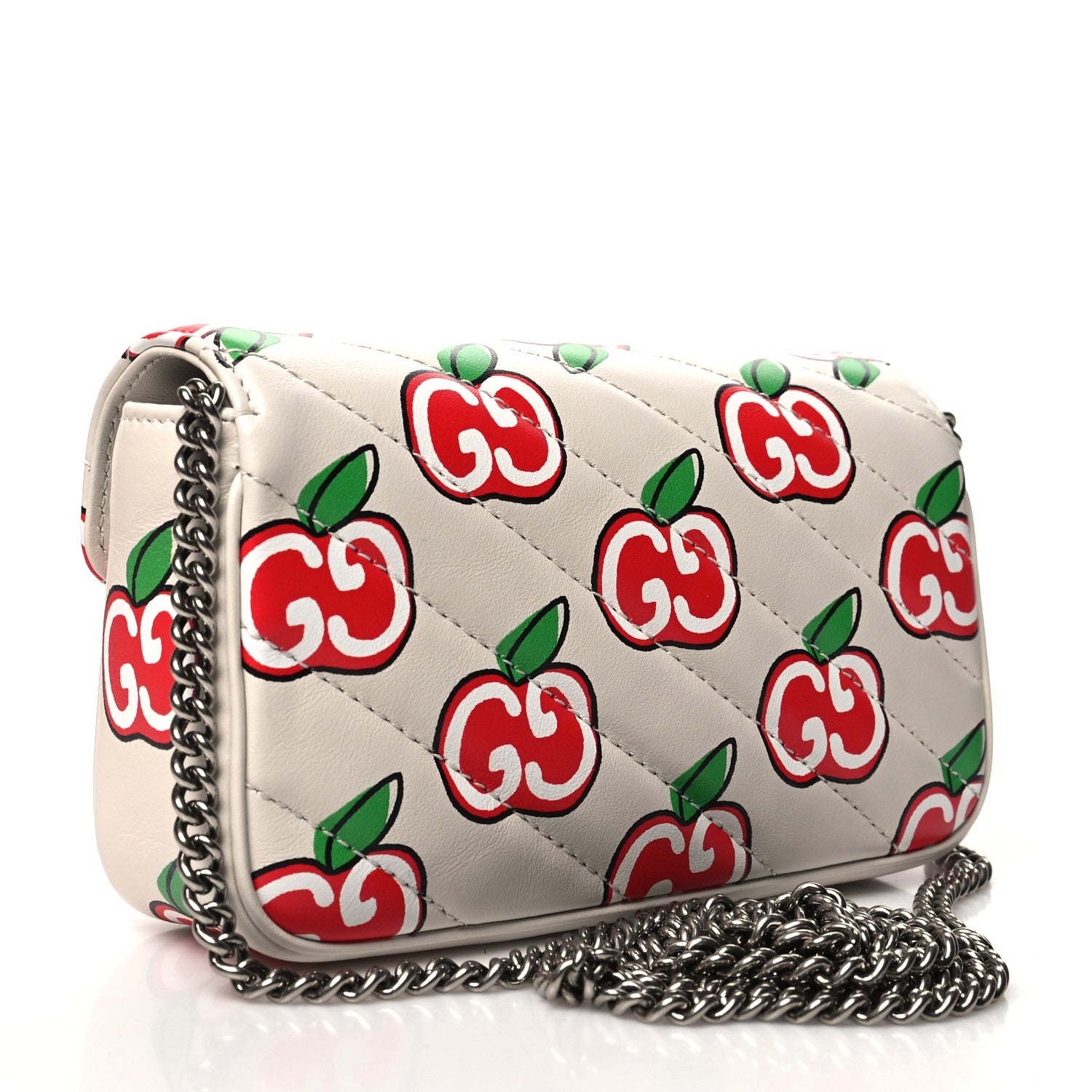 Gucci Calfskin Matelasse Diagonal GG Apple Super Mini GG Marmont Shoulder Bag Ivory 3 of 12