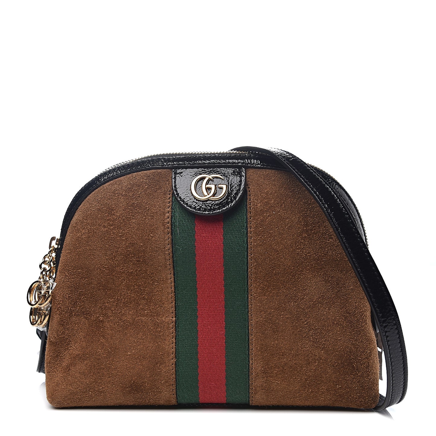 Suede Patent Web Small Ophidia Dome Shoulder Bag Nocciola Black