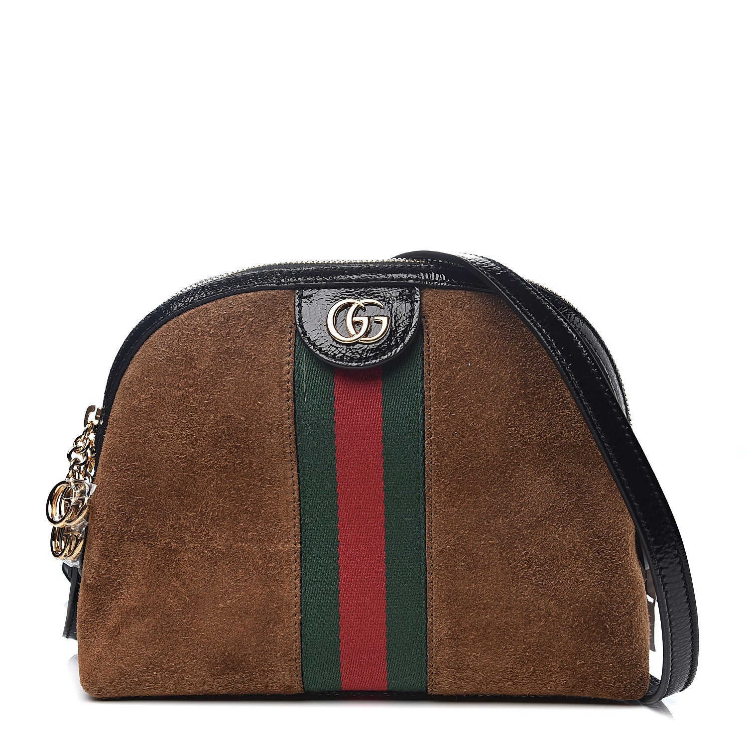 Gucci Suede Patent Web Small Ophidia Dome Shoulder Bag Nocciola Black 1 of 9