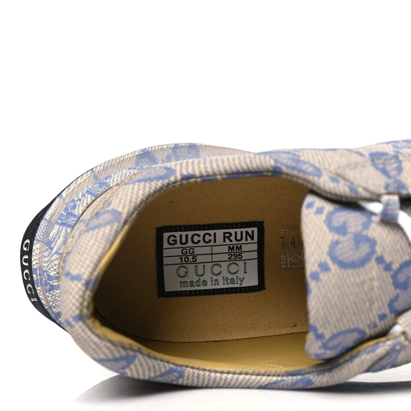 Ultralight Plume Calfskin Monogram Printed Mens Gucci Run Sneakers 10.5 Beige Blue