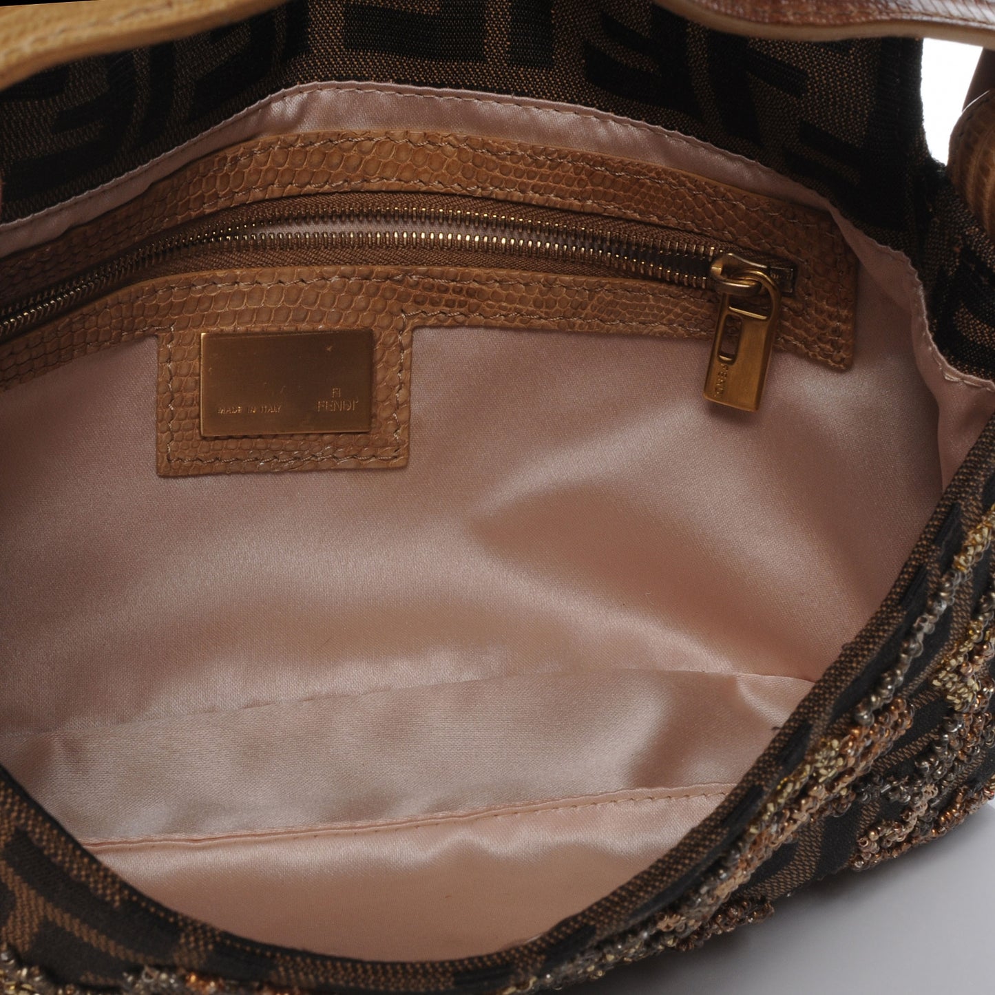 Zucca Lizard Beaded Baguette Tobacco