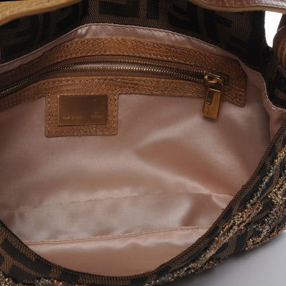 Fendi Zucca Lizard Beaded Baguette Tobacco 6 of 8