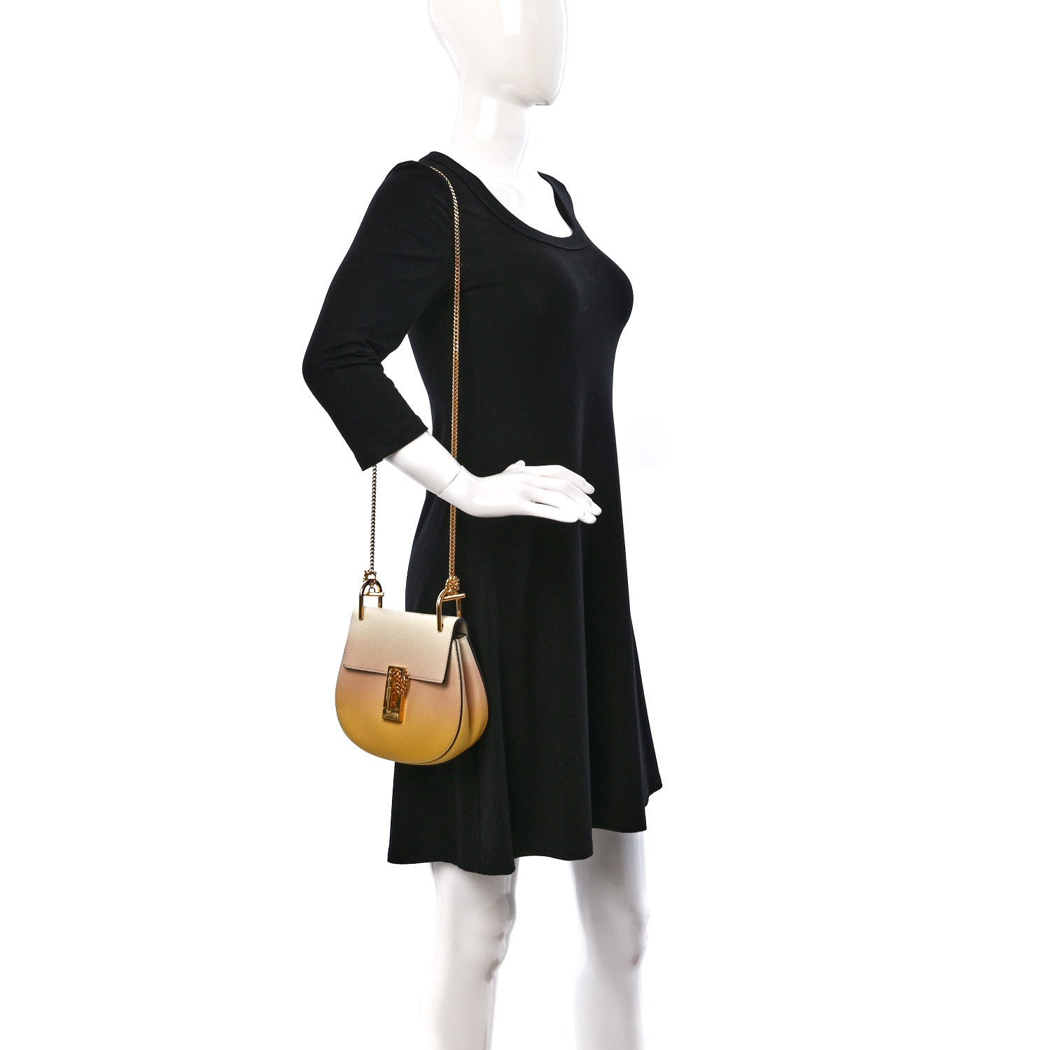 Chloe Grained Calfskin Lambskin Ombre Mini Drew Shoulder Bag Orange Mimosa 2 of 8