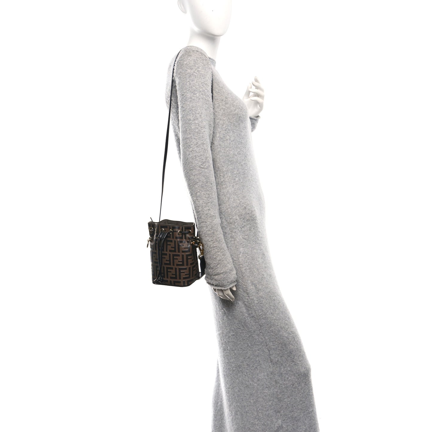 Vitello Liberty F is Fendi Bi-Color FF 1974 Embossed Mini Mon Tresor Bucket Bag Maya Black