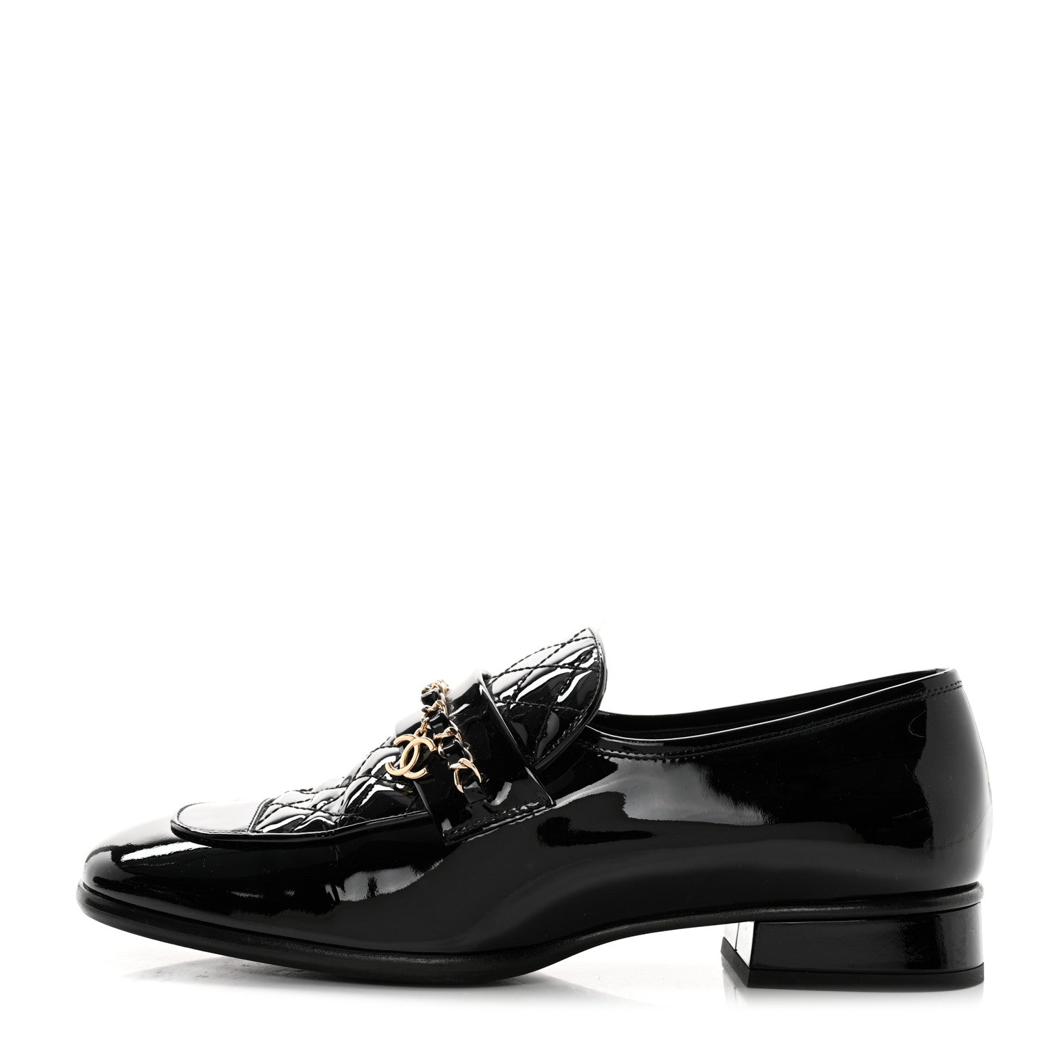 Chanel Patent Calfskin CC Chain Mocassin Loafers 38.5 Black 1 of 12
