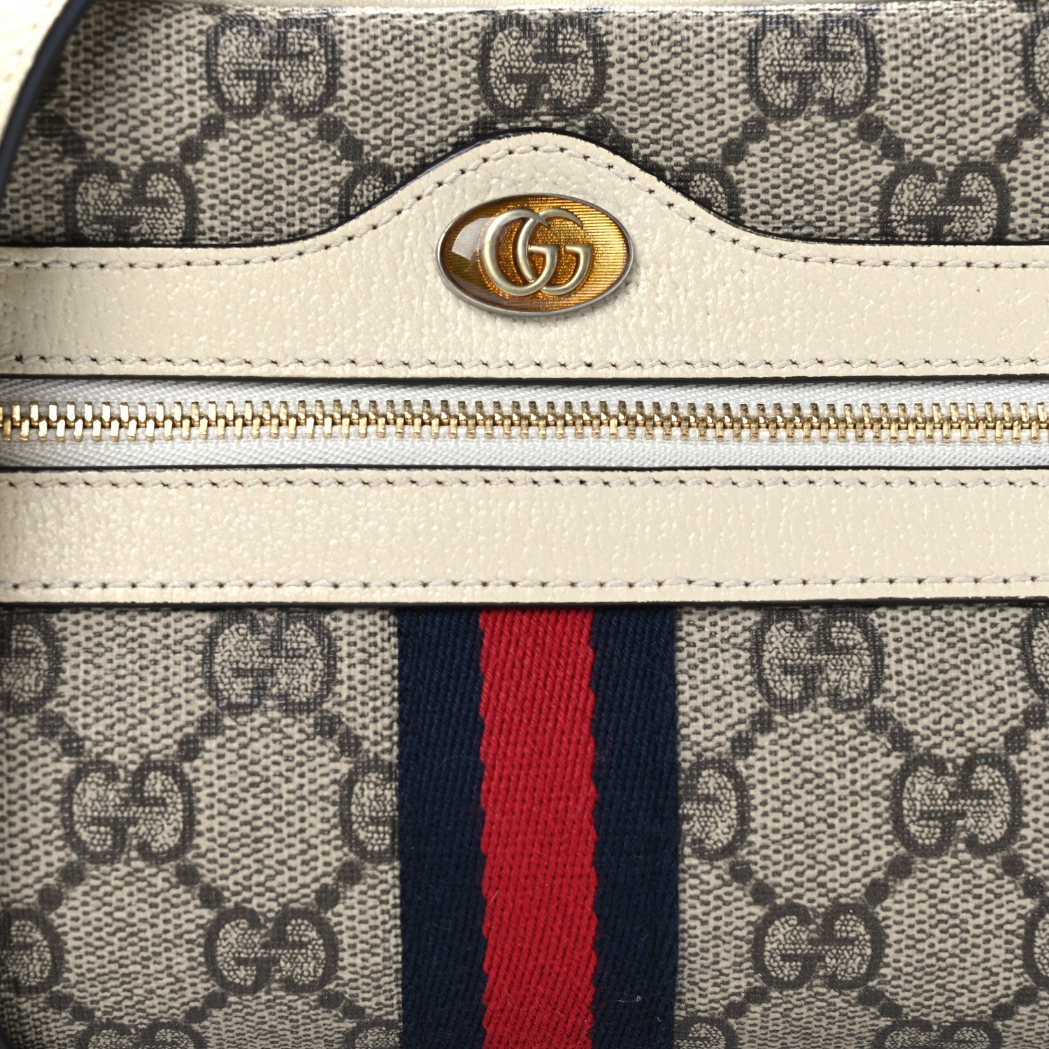 Gucci GG Supreme Monogram Textured Calfskin Web Mini Ophidia Shoulder Bag Beige Ebony Mystic White 8 of 13
