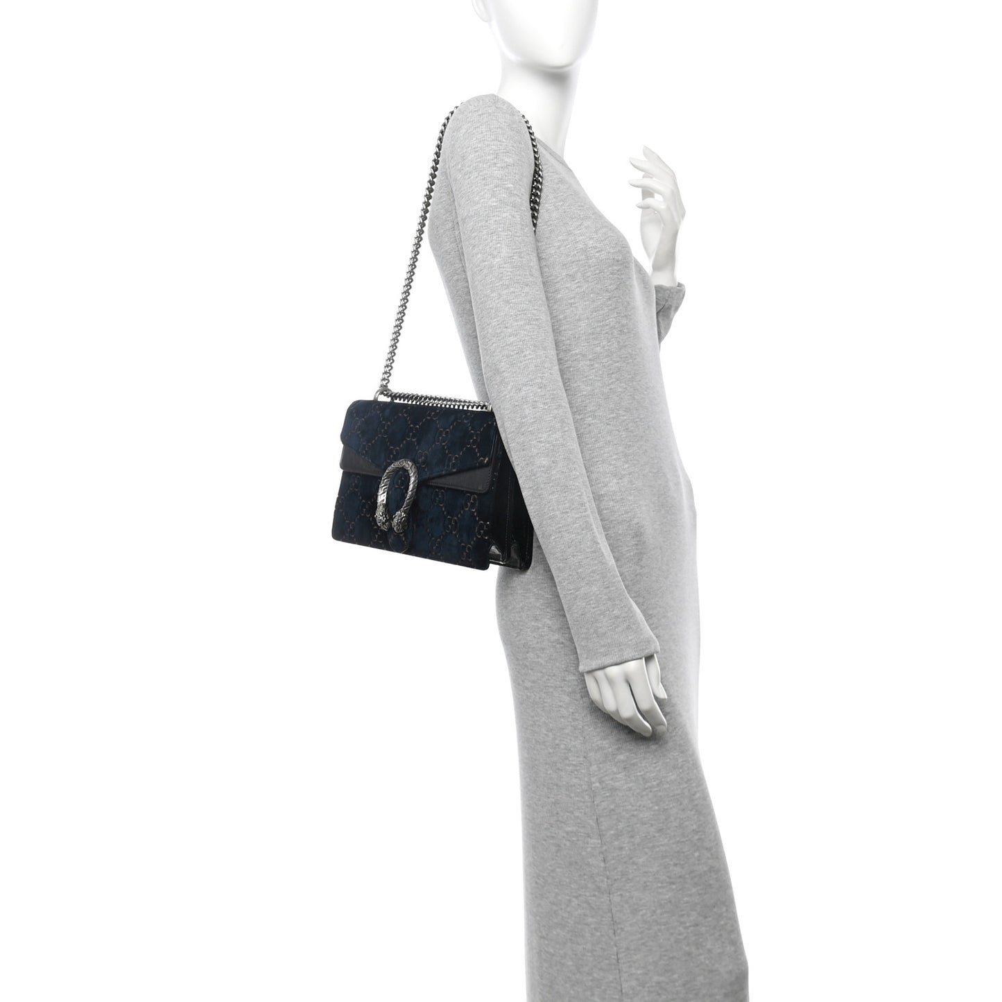 Velvet Skipper GG Monogram Small Dionysus Shoulder Bag Blue Beige Black