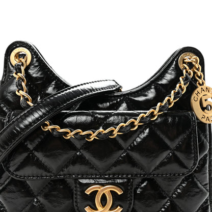 Chanel Shiny Crumpled Calfskin Quilted Small Wavy CC Hobo Black 8 of 11
