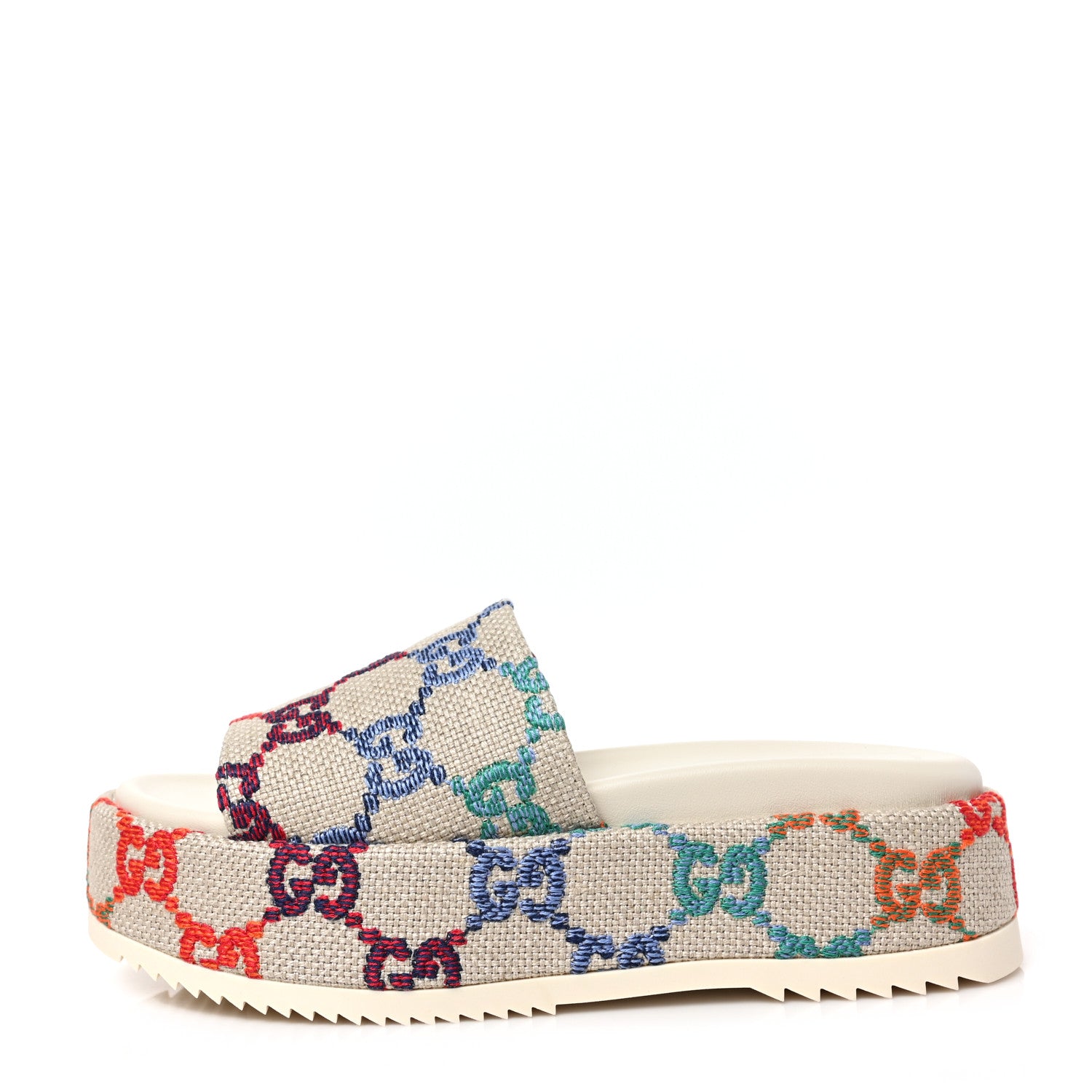 Gucci Linen Psychedelic Mini GG Monogram Angelina Platform 55mm Slide Sandals 38 Multicolor 1 of 9