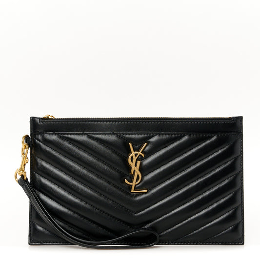 Lambskin Chevron Monogram Large Bill Pouch Black