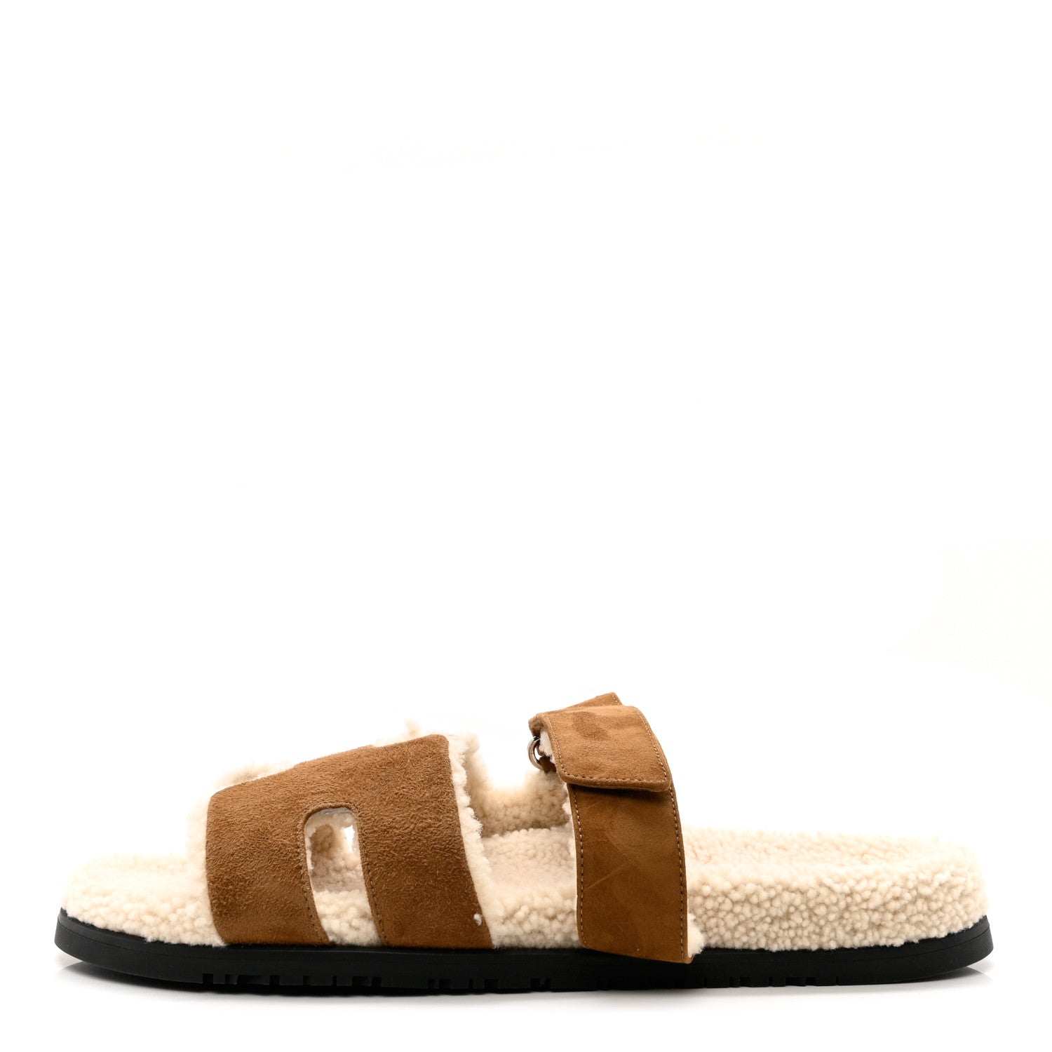 Hermes Suede Goatskin Woolskin Mens Chypre Sandals 45 Brun Fume Ecru 1 of 7