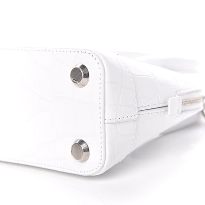 Balenciaga Calfskin Crocodile Embossed XXS Ville Top Handle Bag White Black 10 of 11