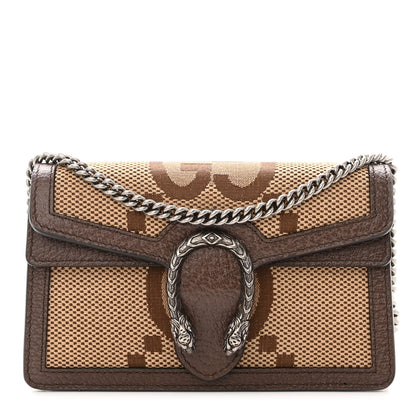 Gucci Monogram Jumbo GG Textured Dollar Calfskin Super Mini Dionysus Shoulder Bag Camel Ebony New Acero 1 of 9