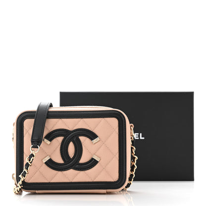 Chanel Caviar Quilted CC Filigree Vanity Clutch With Chain Beige Black 11 of 11
