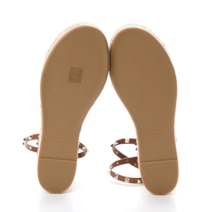 Valentino Garavani Canvas Leopard Print Rockstud Ankle Wrap Espadrille Flatform Sandals 41 Brown 5 of 7