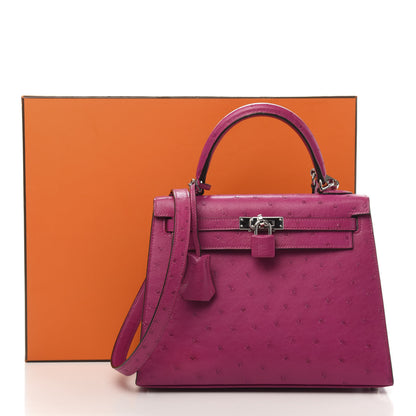 Hermes Ostrich Kelly Sellier 25 Rose Pourpre 12 of 12
