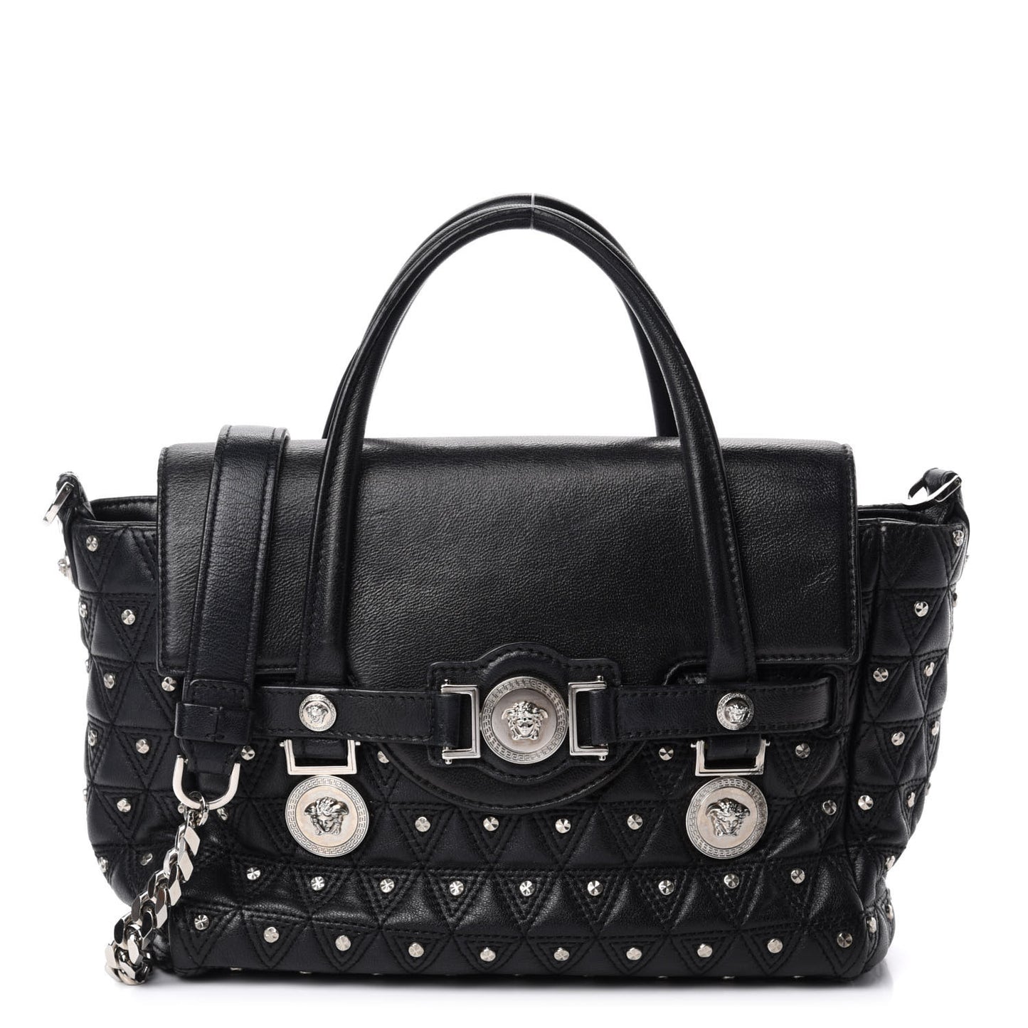 Nappa Trapuntata Triangle Quilted Studded Bag Black
