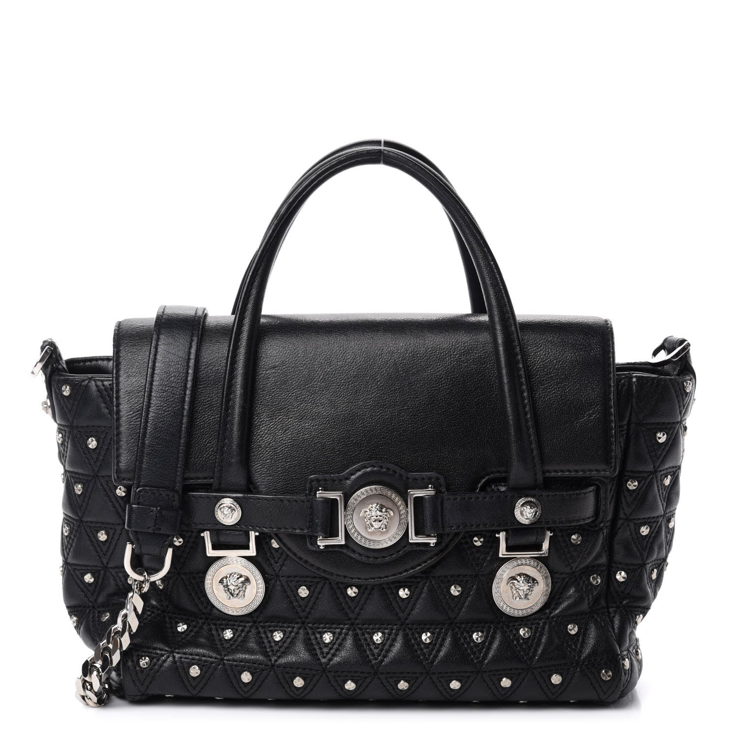 Versace Nappa Trapuntata Triangle Quilted Studded Bag Black 1 of 12