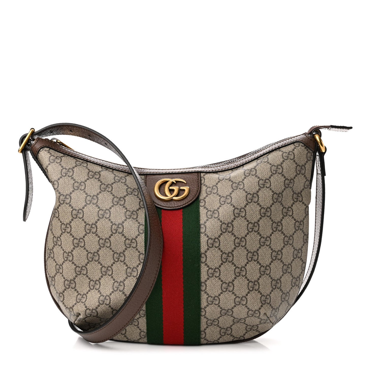 GG Supreme Monogram Web Small Ophidia Half Moon Hobo Brown