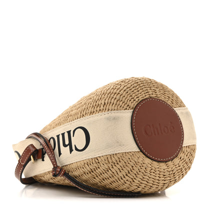 Chloe X MIFUKO Raffia Calfskin Small Woody Basket Shoulder Bag Black Beige 4 of 14