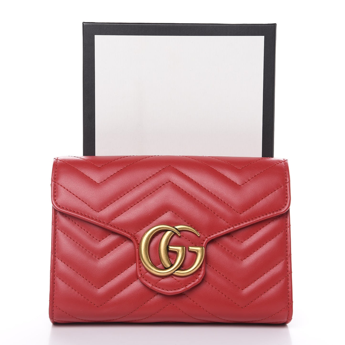 Calfskin Matelasse GG Marmont Chain Wallet Hibiscus Red
