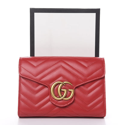 Gucci Calfskin Matelasse GG Marmont Chain Wallet Hibiscus Red 11 of 11