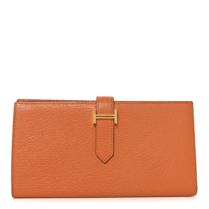 Hermes Chèvre Mysore Bearn Gusset Wallet Orange 1 of 7