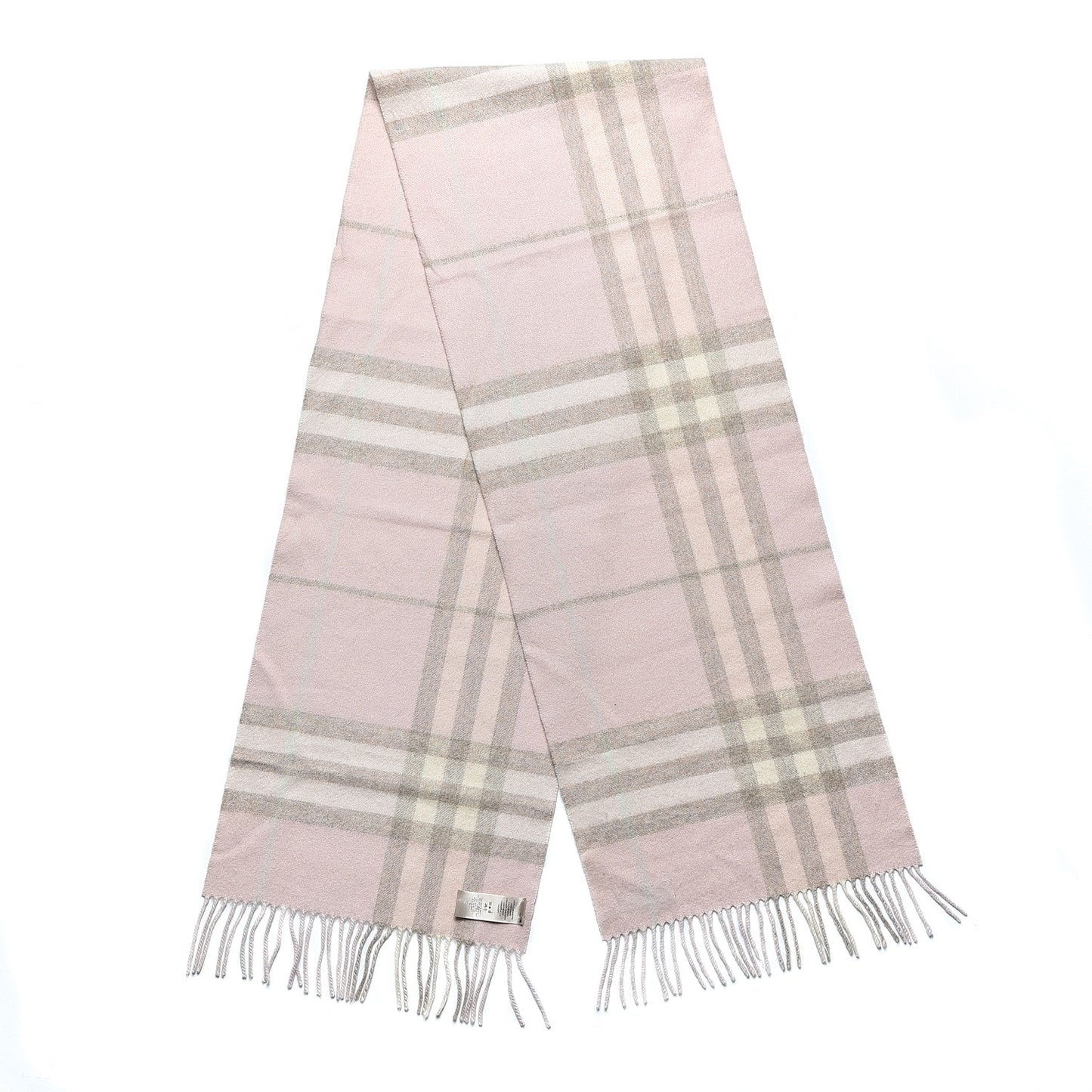 Cashmere Giant Check Fringe Scarf Pink