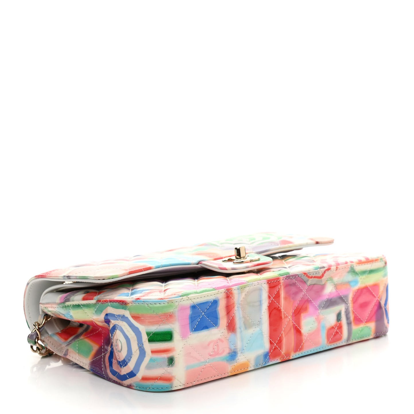 Printed Patent Quilted Rainbow Medium Double Flap Multicolor