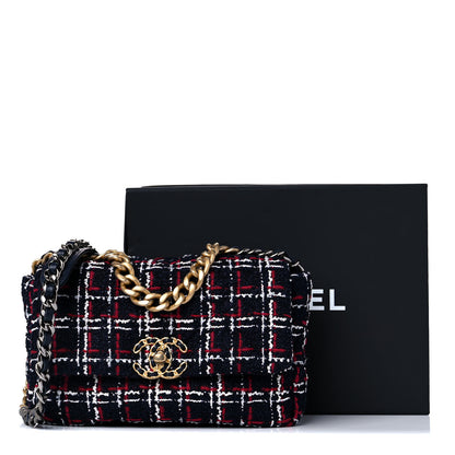 Chanel Tweed Quilted Medium Chanel 19 Flap Navy Blue White Red 10 of 10