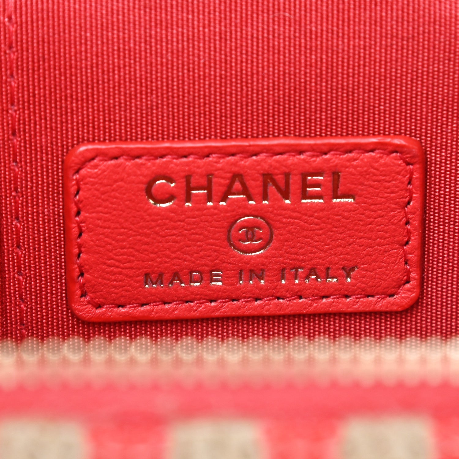 Chanel Raffia Jute Striped Mini Vanity Case With Chain Red Beige 5 of 6